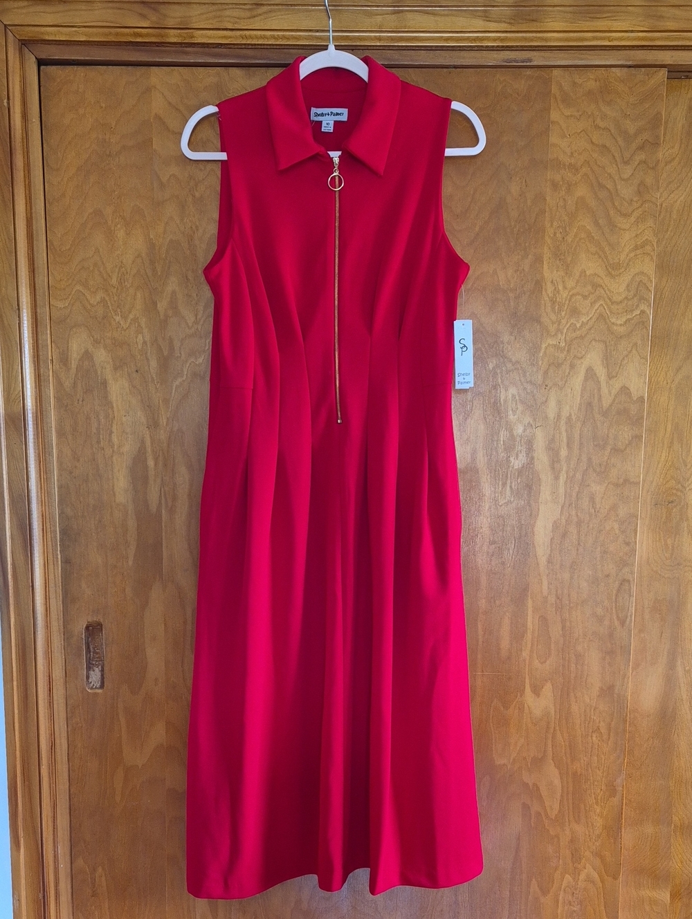 Shelby and Palmer Collared Sleeveless Red 1/2 Zip-Front Fit-and-Flare Dress,sz10